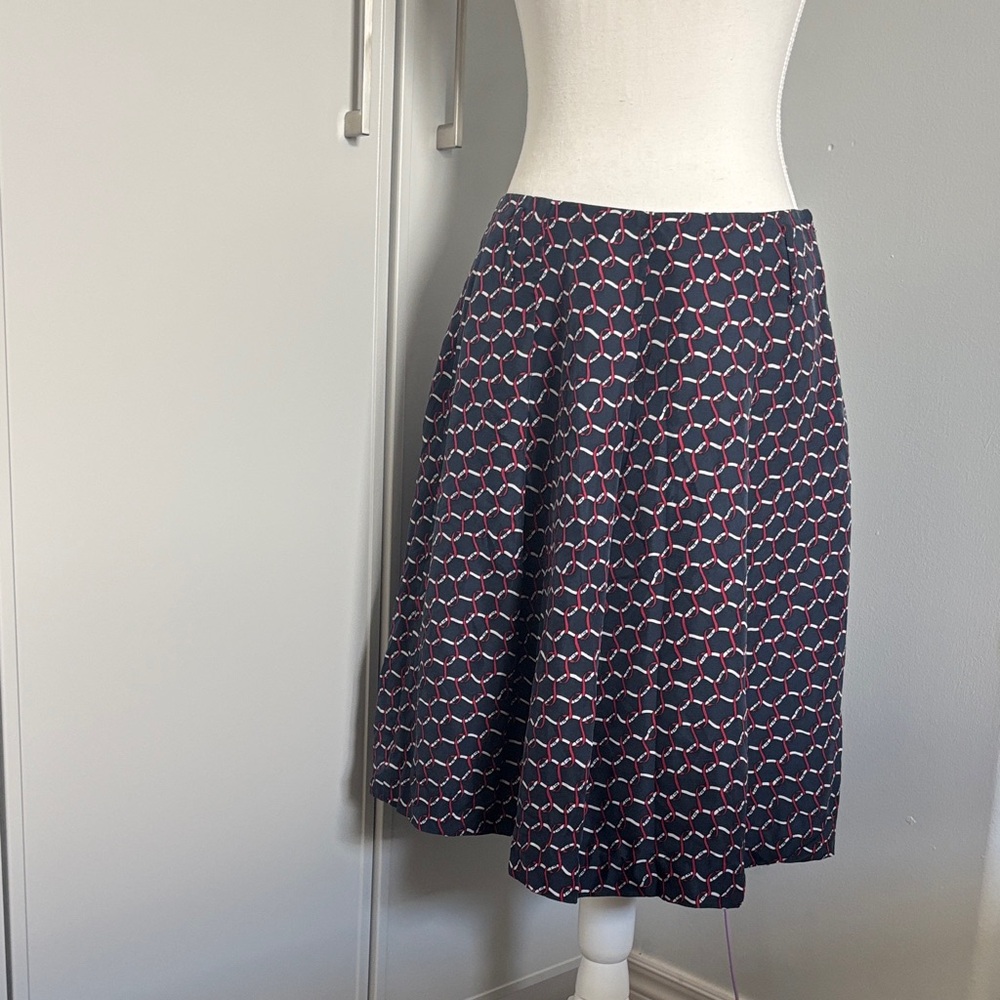 Talbots 6P Skirt 100% Silk A Line Full Nautical Chain Print Red White Blue